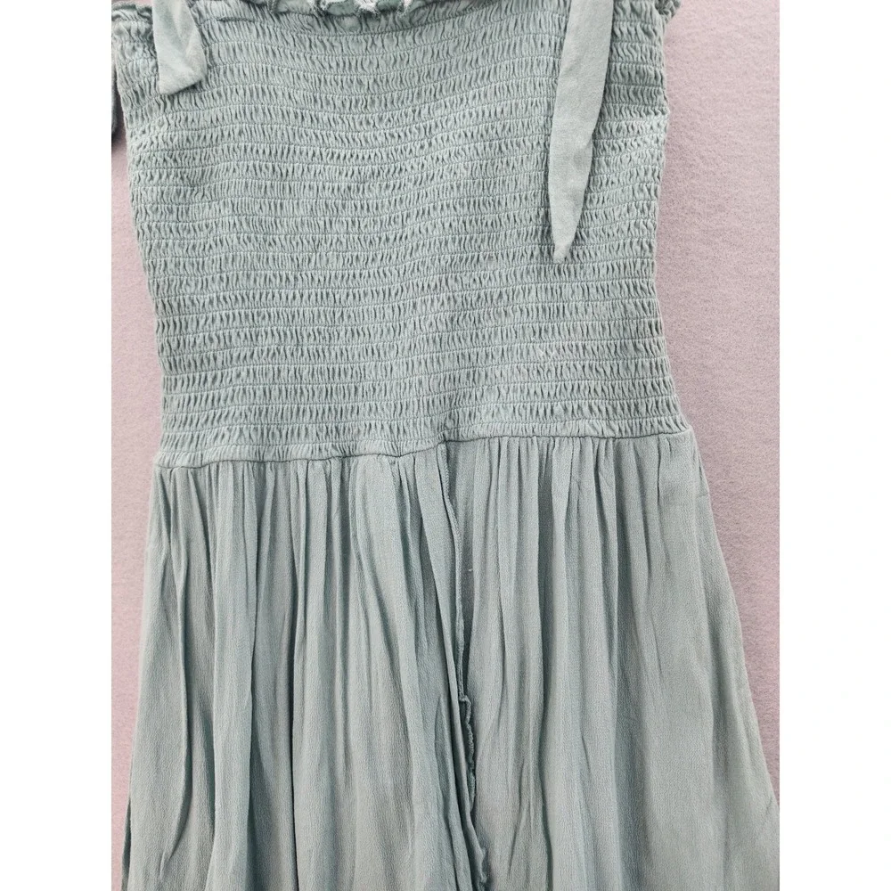 White Crow Sage Green Smocked Tie Strap Midi Dress Women Size Medium Boho Beachy - Picture 8 of 13